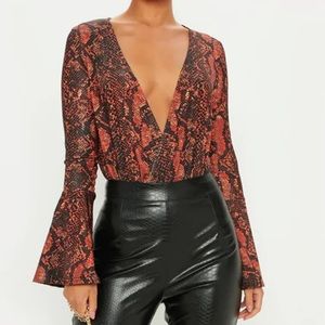 New Orange Snake Plunge Bodysuit